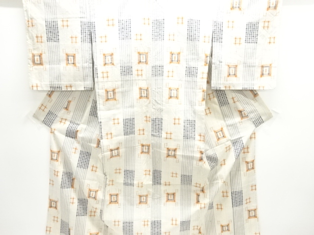 JAPANESE KIMONO / ANTIQUE IGETA KASURI HAND-WOVEN MAWATA TSUMUGIHITOE